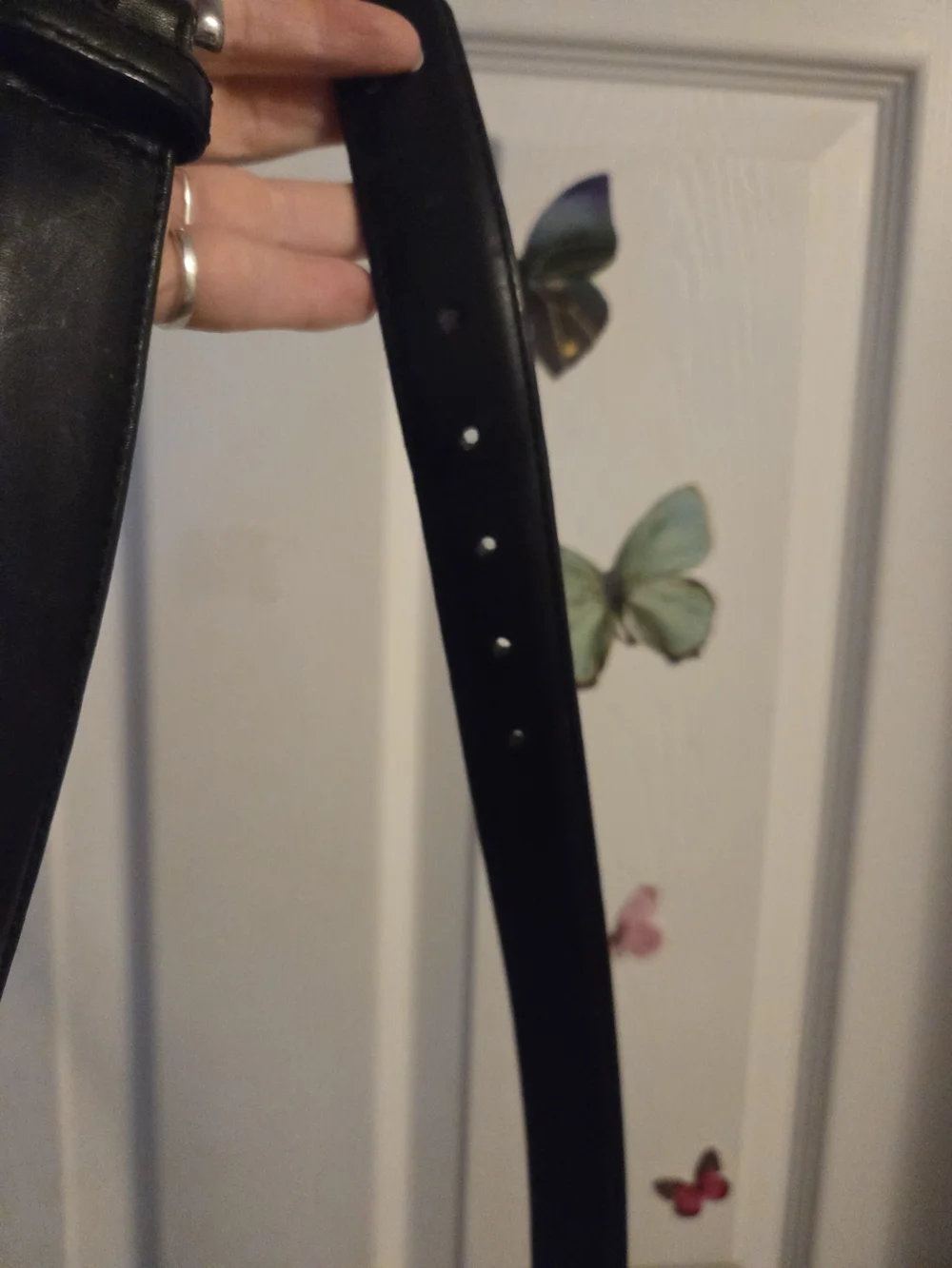 L.L. Bean Black Leather Belt with Silver Buckle Size 38